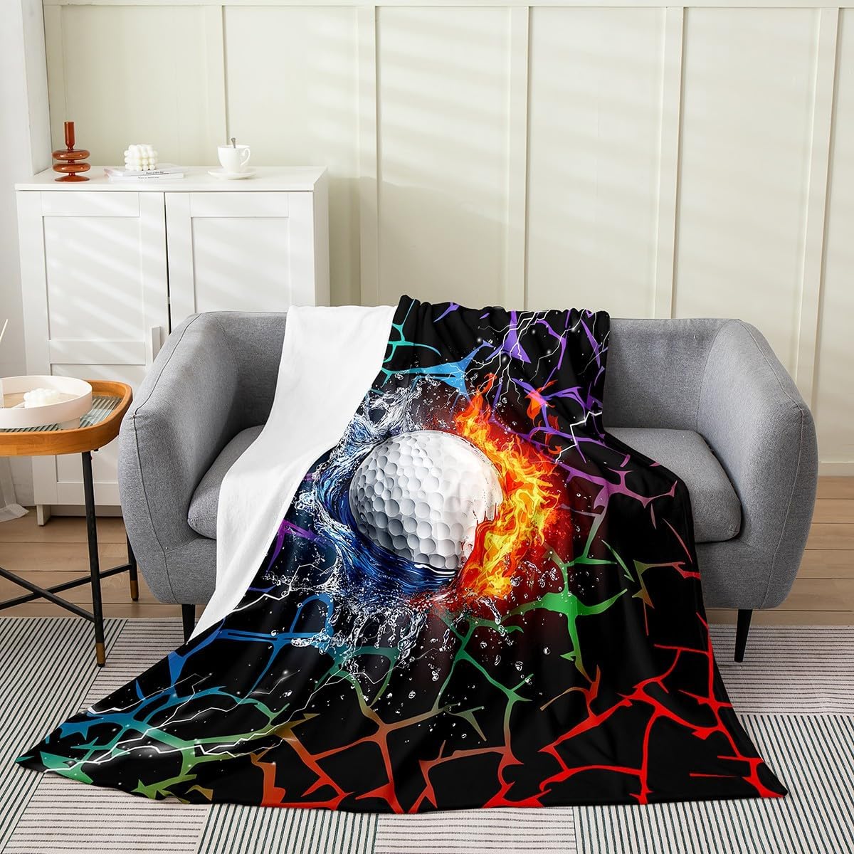 Erosebridal Golf Blanket Twin 60x80, Modern Ombre Ball Luxury Soft Kids Adults Throw Blanket, Geometric Outdoor Sports Fleece Blanket For Sofa Bed, Black White Abstract Lines All Seasons Fuzzy Blanket