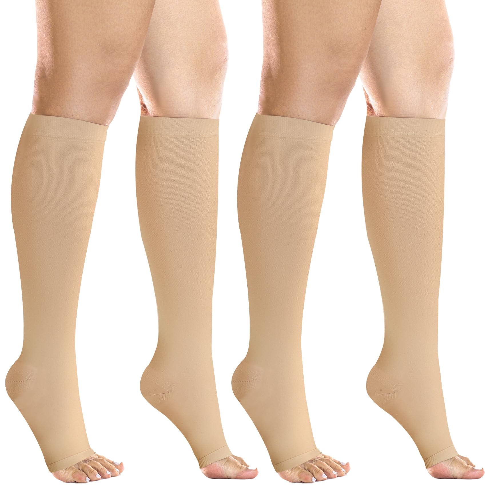 +MD 2 Pairs Medical Compression Socks for Women & Men 20-30 mmHg, knee High Open Toe Stocking for Edema, Varicose Veins