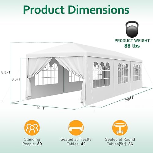 Miniatura 2 de Tienda de campaña para fiestas mejorada 2025 de 10 x 30 pies, carpas al aire libre para fiestas, bodas, cumpleaños, tienda de campaña grande con 8