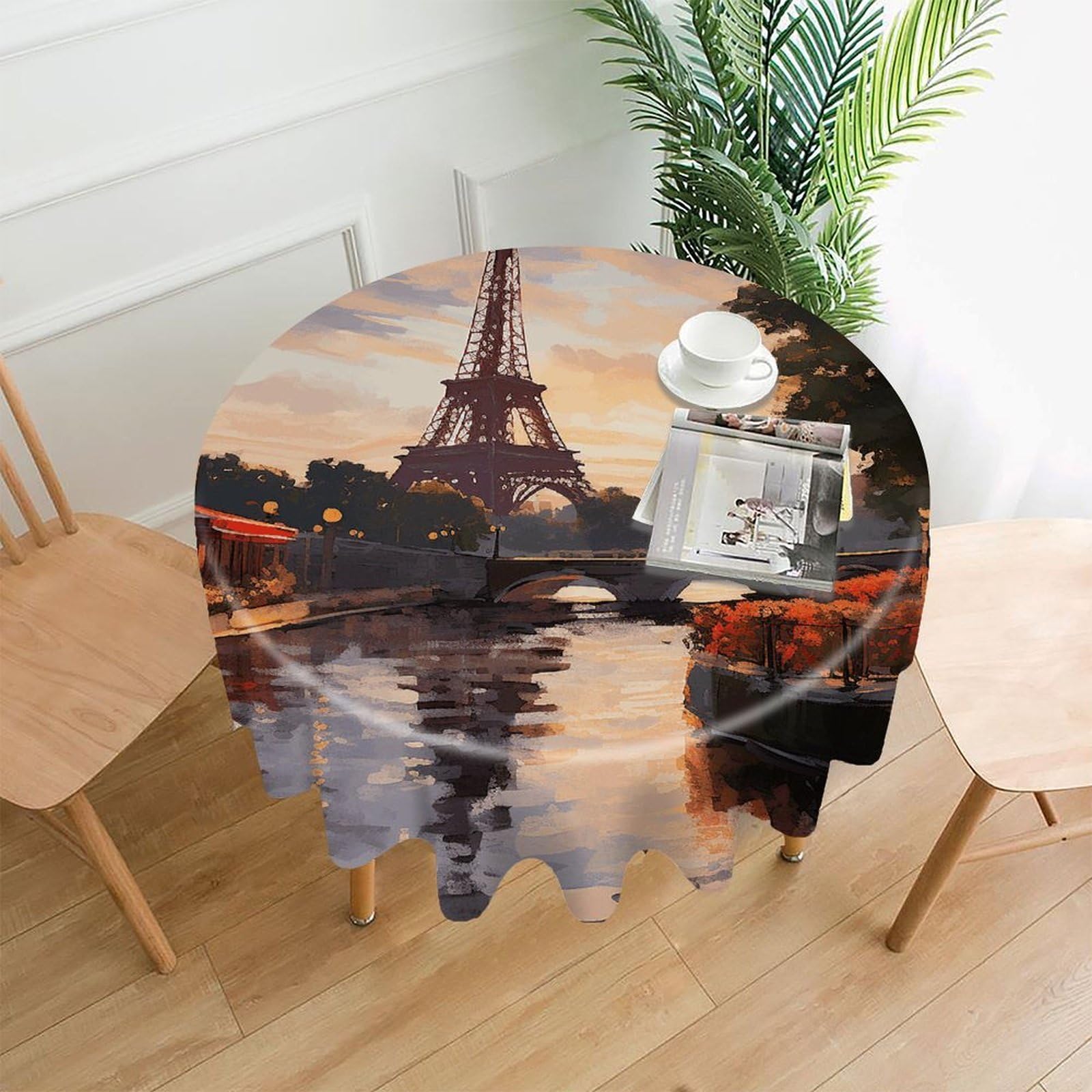 LZQPOEAS Paris Nature Scenery Tablecloth Decorative Round Table Cloth Wrinkle Resistant Round Tablecloth Washable Circle Table Cover for Kitchen Dining Party Wedding Camping 60 Inch