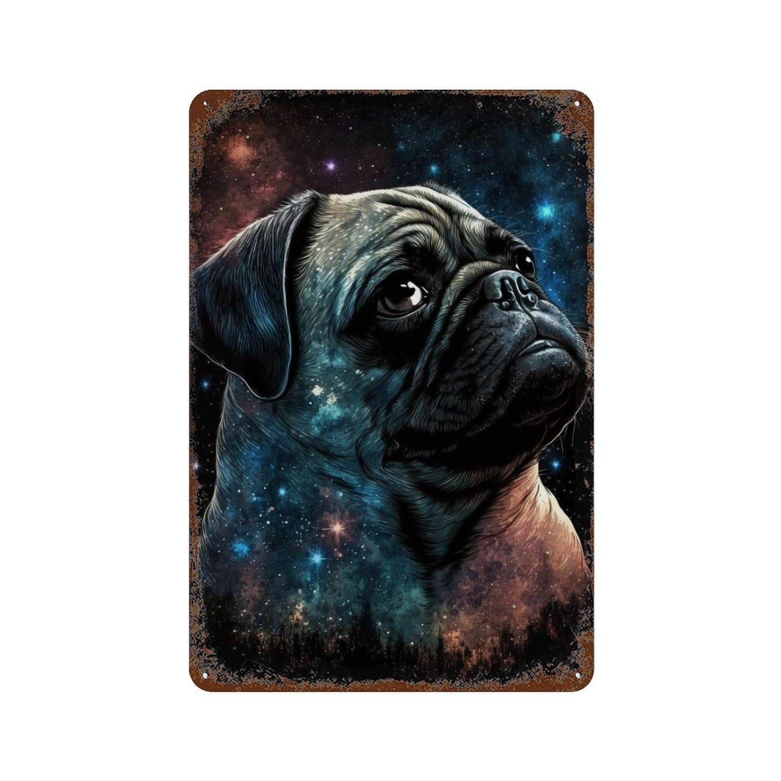 Galactic Pug Portrait -5 Retro Metal Sign 11.8"x7.9", Old School Wall Decor for Garage, Bar And Workshop Decor
