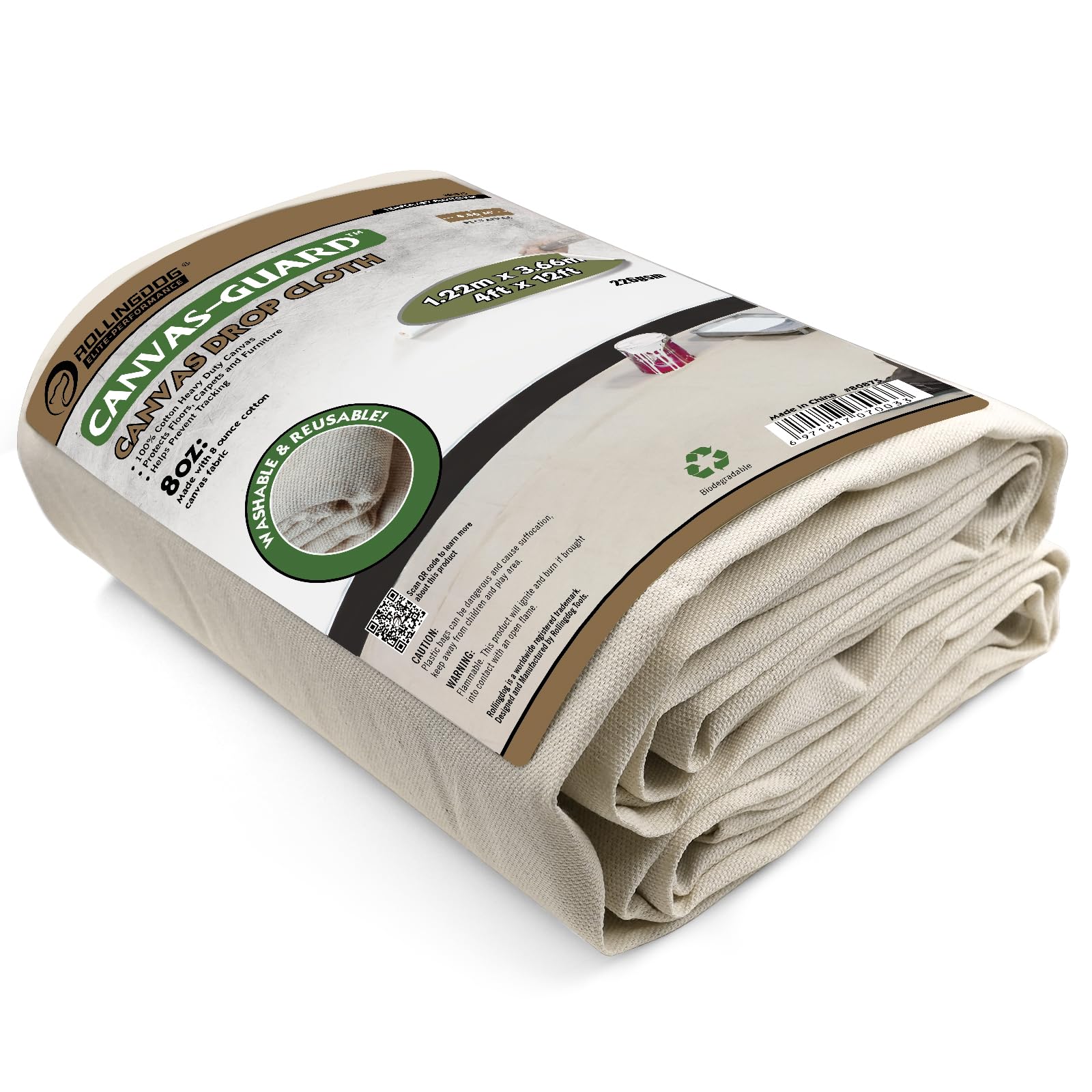 Rollingdog Cotton Dust Sheets (4Ft X 12Ft) Cotton Dust Sheets - 4Ft X 12Ft(1.22M*3.66M), Heavy Duty Drop Cloth For Decorating & Painting, Reusable Paint Sheets For Floor And Furniture Protection