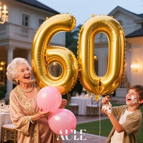 Miniatura 3 de AULE Globos grandes de Mylar de 40 pulgadas para hombres y mujeres, decoraciones de fiesta de cumpleaños de 60 años, suministros de fiesta de