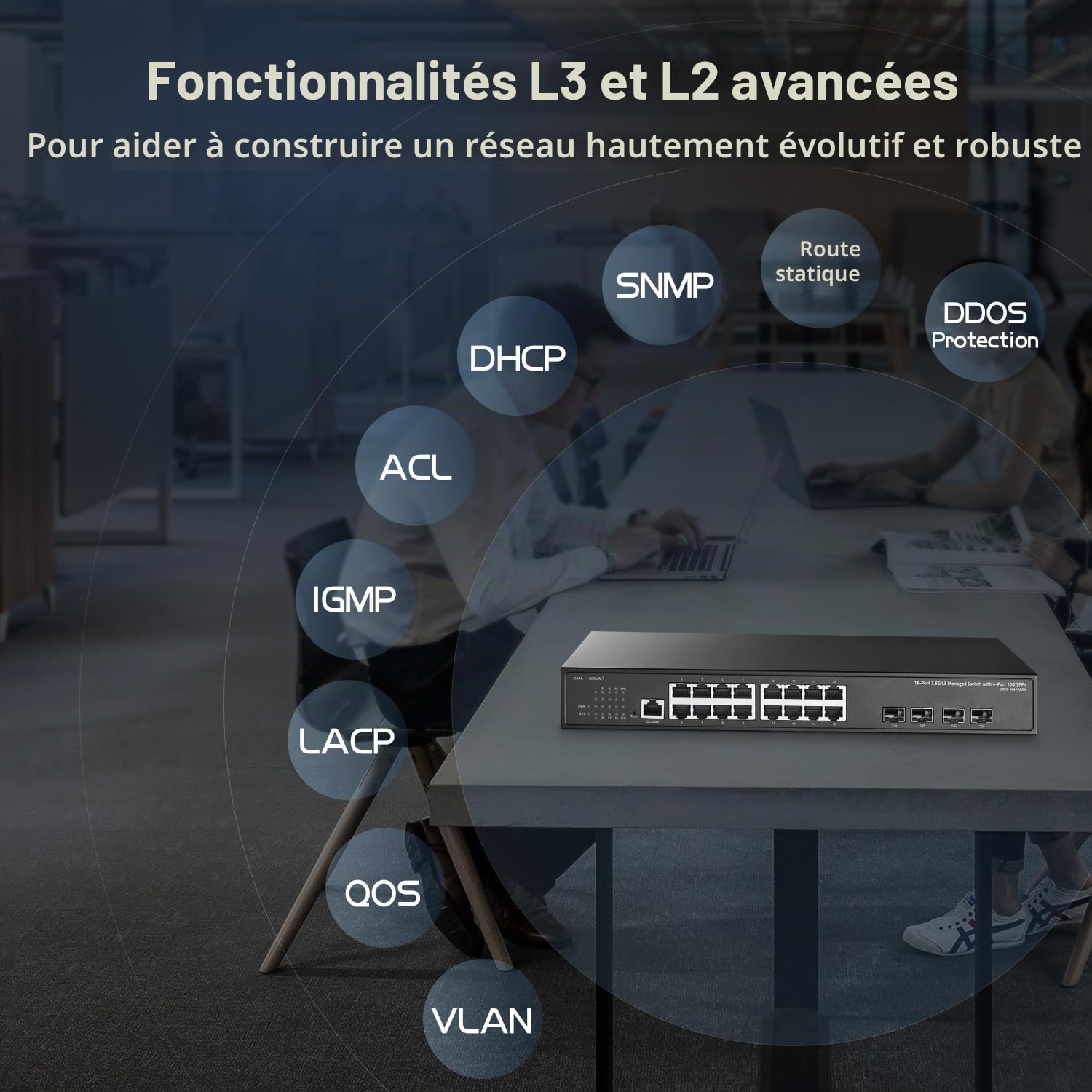 Commutateur réseau géré par Web Binardat 20 Ports 2,5 G, 16 Ports Ethernet 2,5 G, 4 Ports SFP 10 Gigabit, géré par Web/CLI L3, commutateur réseau métallique Multi-gigabit de Bureau/montable en Rack