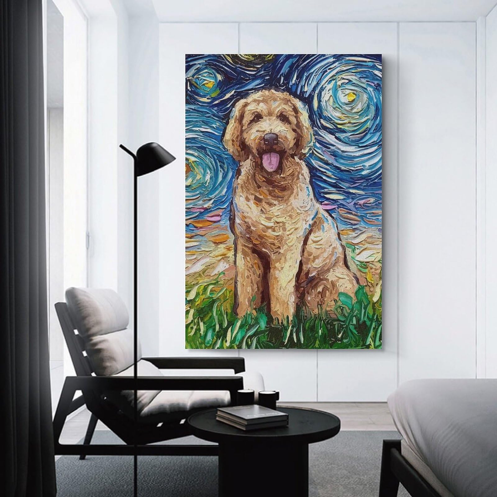 Junmoney Unframe-Style-3 Dog Starry Night Decorative Wall Artwork 24X36inch(60X90cm), For Corridors, Hallways Or Apartment Entries, Home Artwork For First Impressions