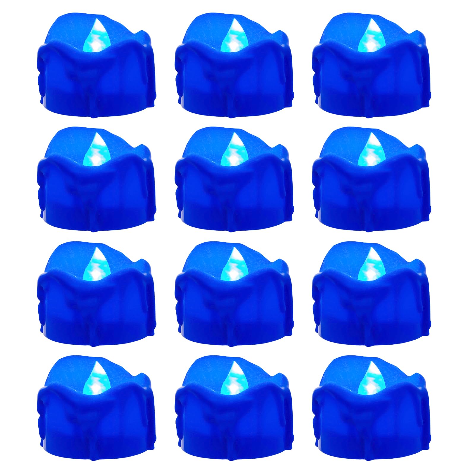 Blue Flickering Flame Tealight Candles with 6H Timer (No Remote), Melting Design, Battery Operated LED Flameless Blue Tea Lights, Pack of 12