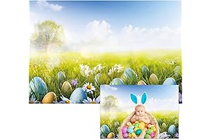 Colorful Eggs Flower Blue Sky Easter Fabric Backdrop