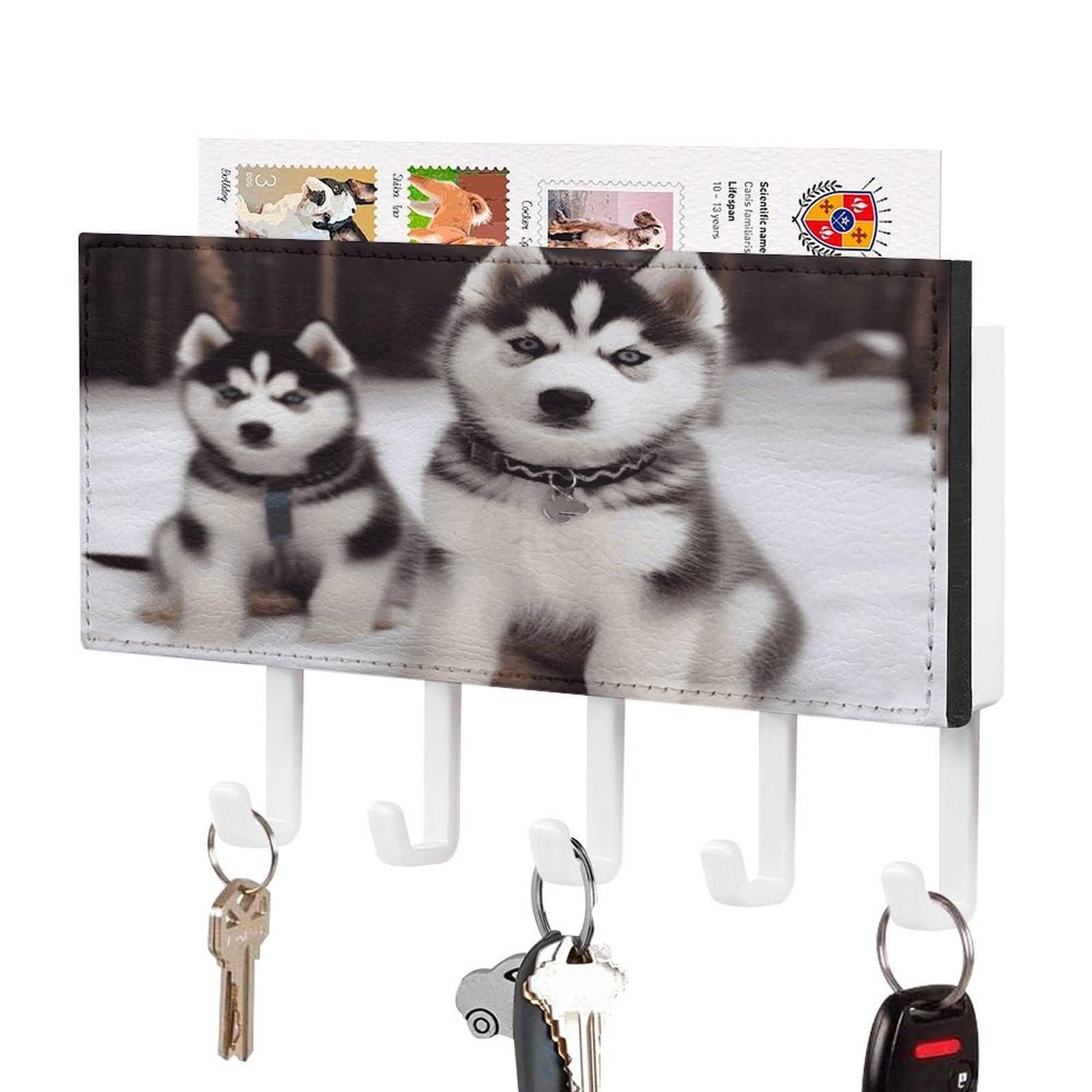 Soporte para llaves de pared decorativo de Huskies con organizador de cartas para toda la familia