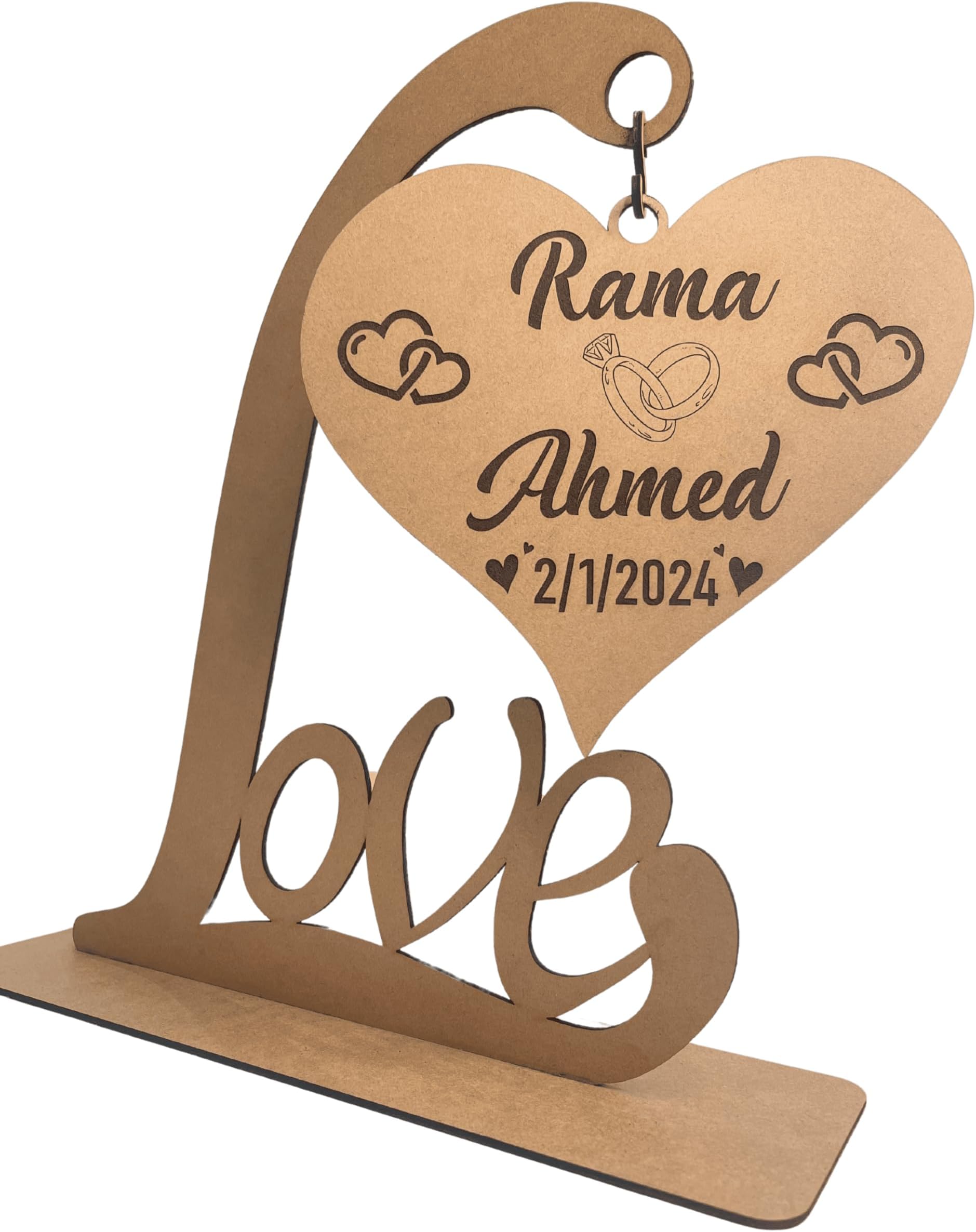 Woodzy Custom Engraved Wooden Heart for Marriage and Wedding Anniversary for Husband and Wife, Personalized Valentine’s Day Gift with Names and Date