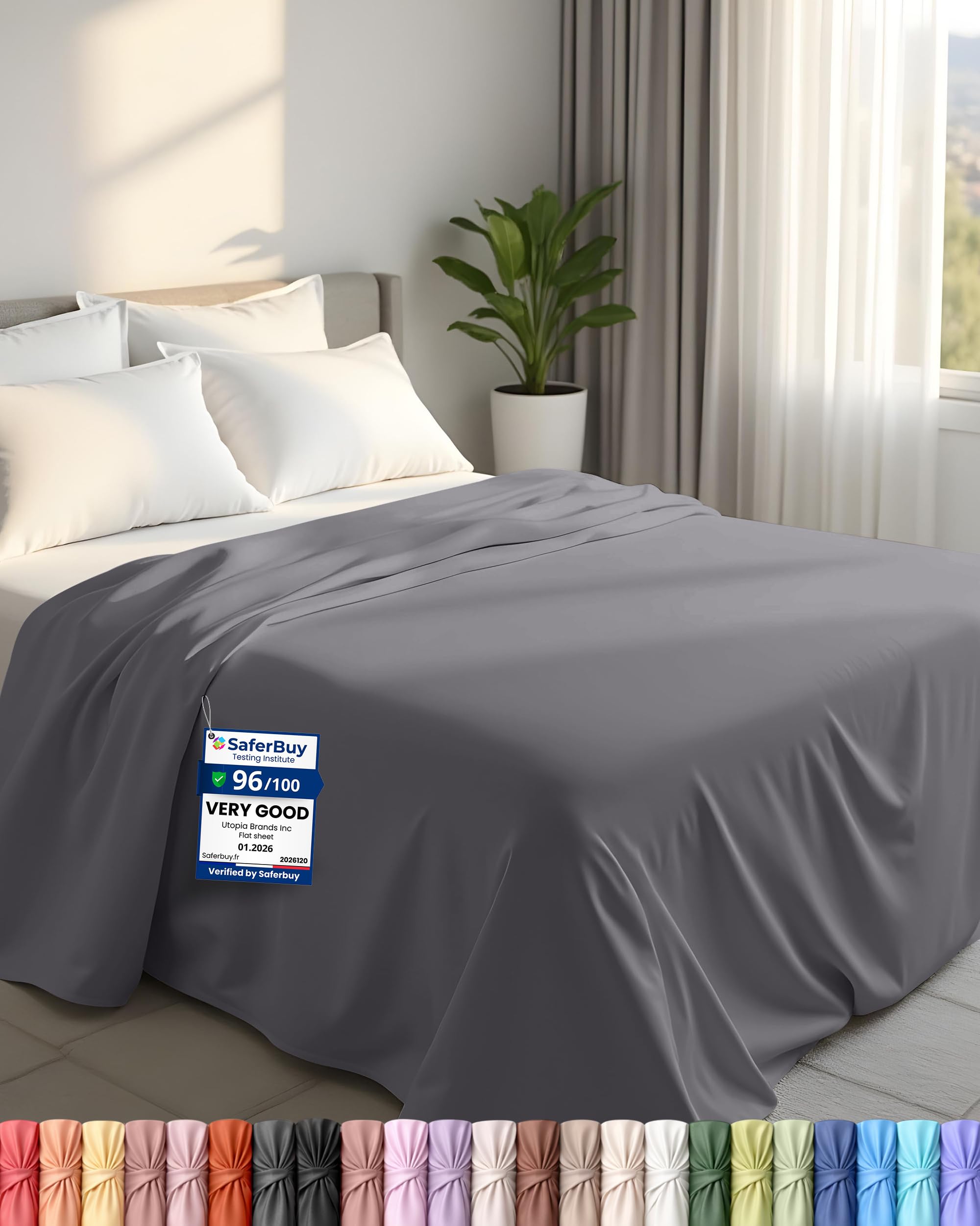 Utopia Bedding Grey - Flat Sheet Double Size - Oeko-Tex Certified - Easy Care Soft Brushed Polyester - Microfiber Fabric - Wrinkle, Shrinkage, And Fade Resistant