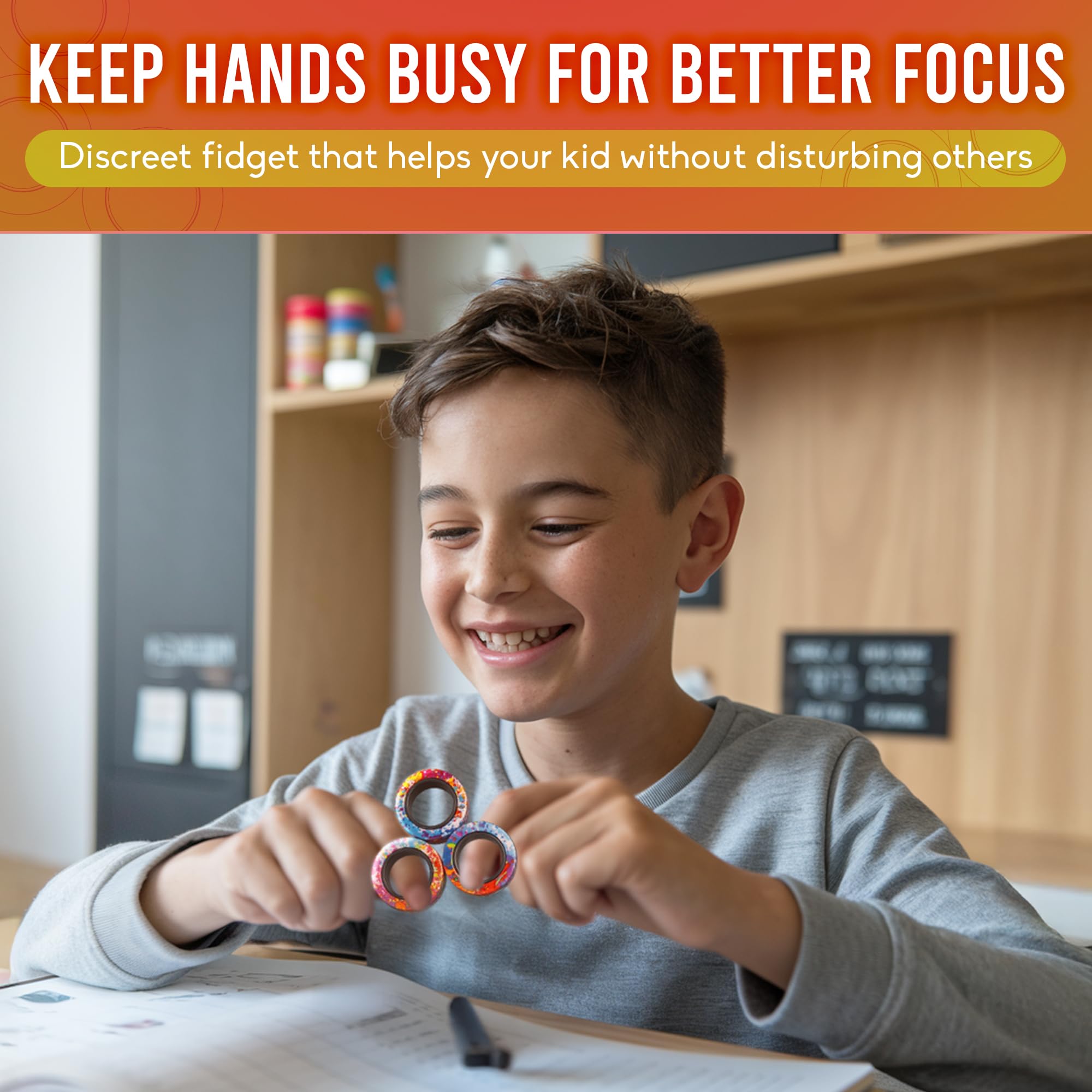 BUNMO Magnetic Fidget Rings - Fidget Toys Adults - Magnetic Rings - Endless Hours of Fun - Spin, Connect & Play - Engaging Toy for Boys & Girls - Great Teen Gift - Rainbow