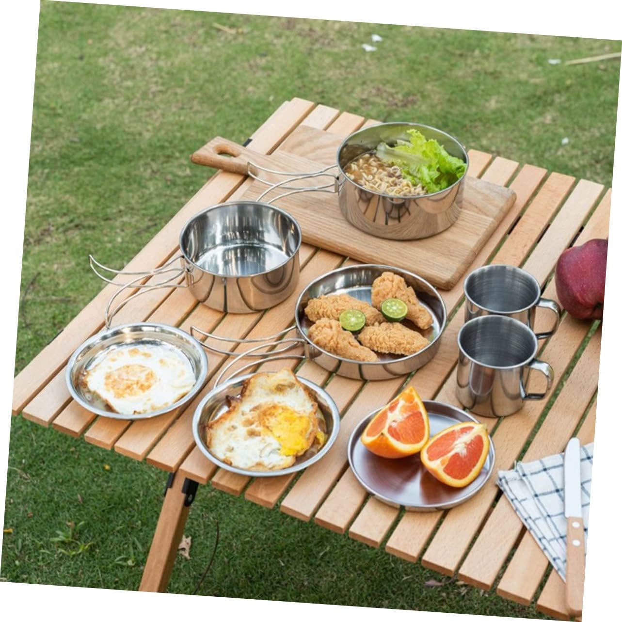 Abaodam Portable Folding Camping Pot Set Stainless Steel Cookware Kit for Outdoor Cooking Includes Pan and Cooking Utensils for Hiking Backpacking Picnics and Camping