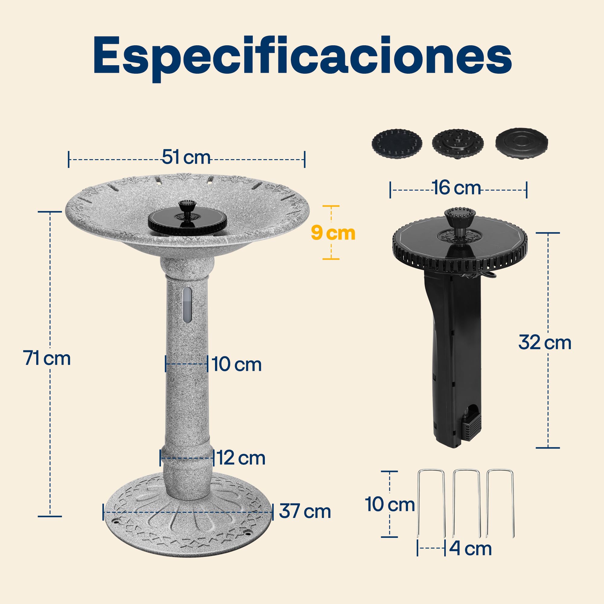 VIVOHOME ⌀51cm Baño para Pájaros de Jardín al Aire Libre, 4,5L Depósito | ABS Resistente a la Intemperie para Jardín, Patio Trasero o Balcón. Fabricado en ABS resistente a la intemperie.