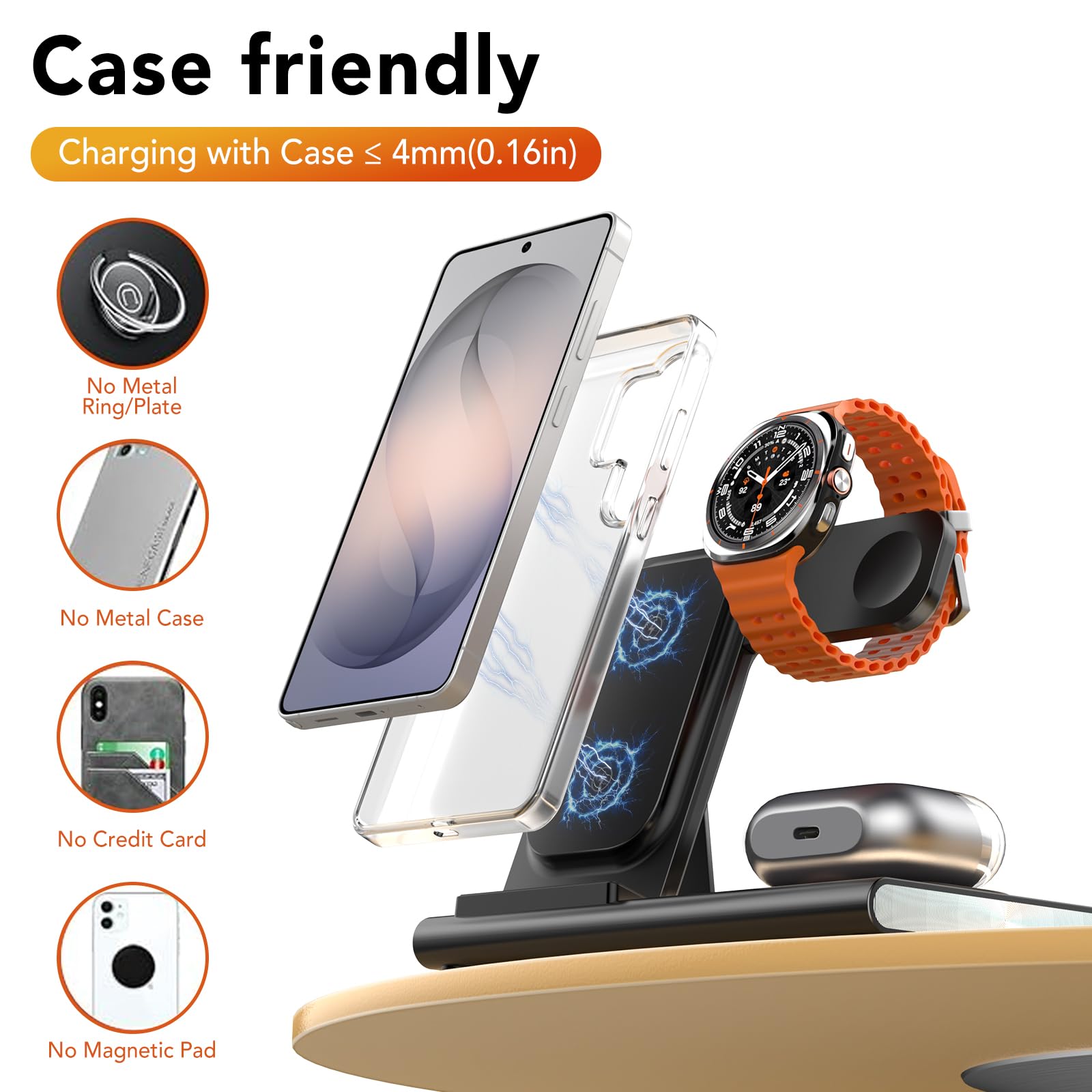 3 in 1 Ladestation für Samsung[Faltbar & Nachtlicht], Induktive Ladestation für Samsung S26/S25/S24/S23/ZFlip/Fold, Wireless Charger für Samsung Galaxy Watch Ultra/8/7/6/5/4/Galaxy Buds