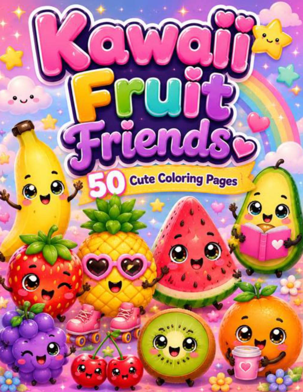 Kawaii Fruit Friends: Cute fruits colouring book