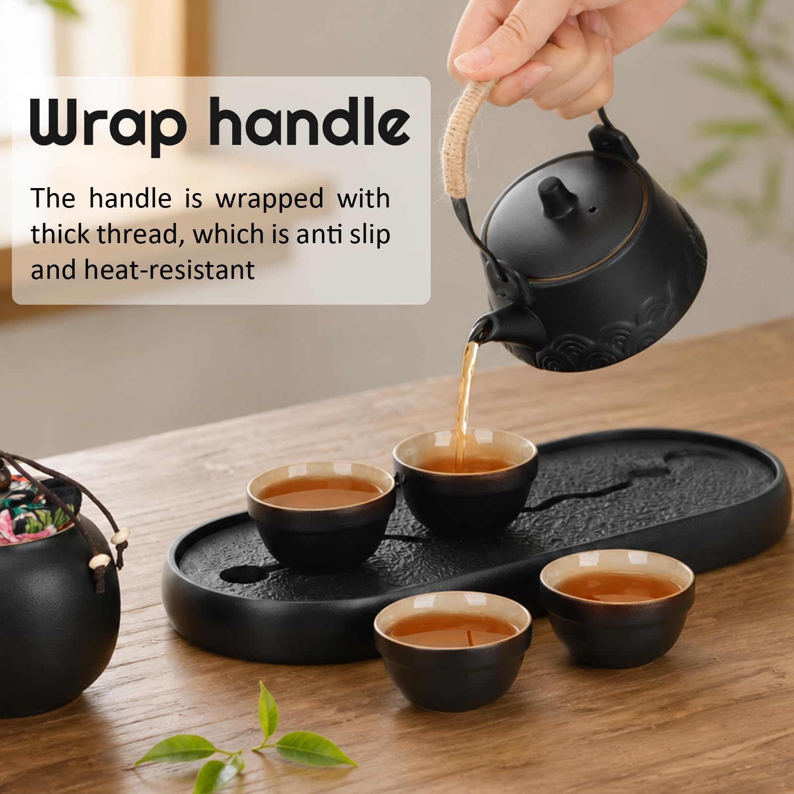 Chinesisches Gongfu-Tee-Set aus Keramik, 10 Stück Teekannen-Set Teeservice | All-in-One-Geschenktüte Teeservice, mit 230ml Porzellan Teekanne, 4er 45ml Keramik Tasse, für Geschenke, Outdoor, Reisen