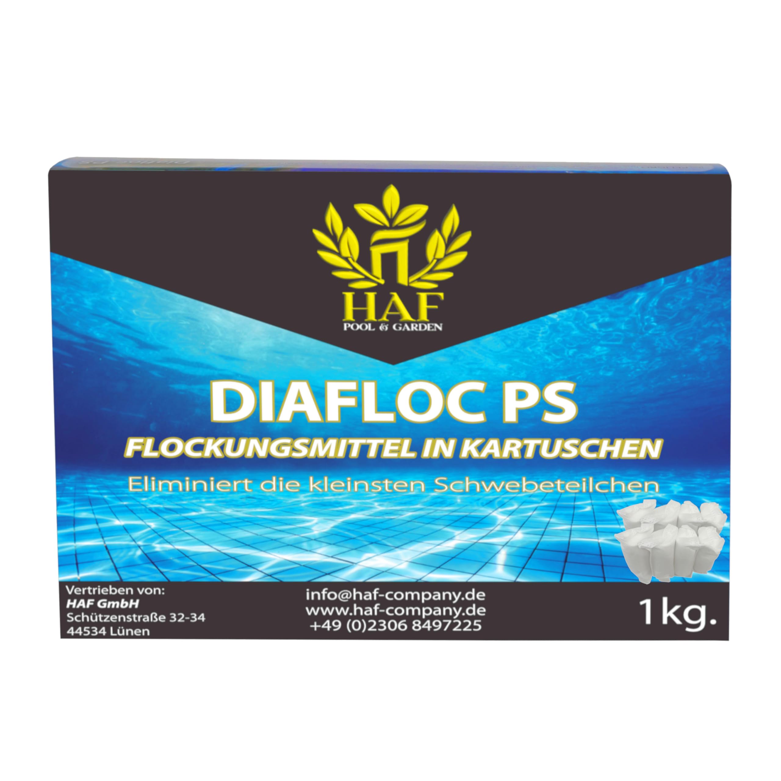 HAF® 3 kg wkłady flokowane | wkłady do krystalicznie czystej wody w basenie – łatwe zastosowanie i bardzo skuteczne działanie – jakość: Made in Europe – ilość: 24 kartusze po 125 g = 3 kg