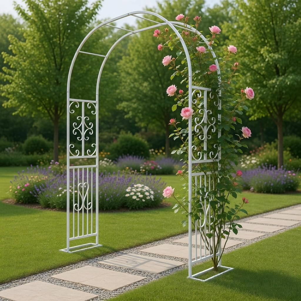 Rose Archă260x40x230cm/WhiteăMetal ArchLarge Walkthrough Arch for Patio or Pathway Wedding Arch with Rust Resistant Coating Easy to Assemble Garden Arch for Plants