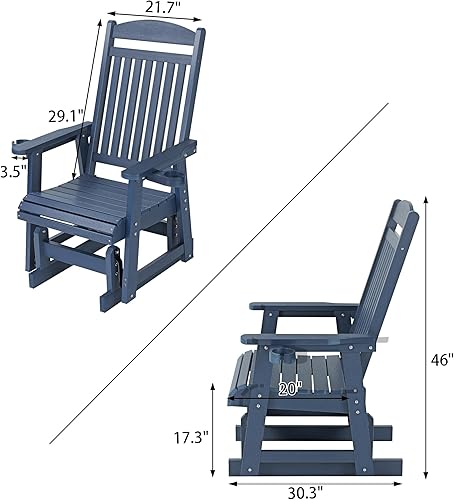 Miniatura 2 de Planeador de patio de madera de polietileno para una persona, con portavasos, respaldo alto y asiento contorneado profundo, material HIPS,