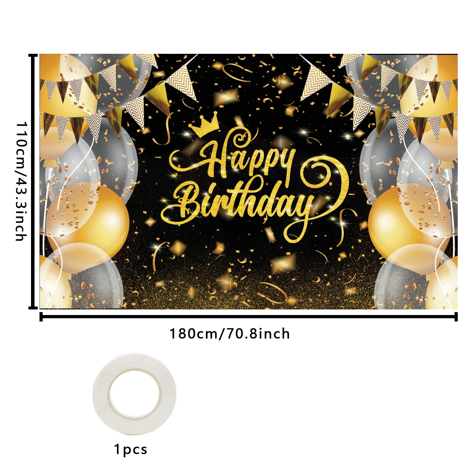 Strisione 'Happy Birthday' In Tela - Decorazione Compleanno, 4 Metri Totale, Colore Nero, Riutilizzabile - Foto 11