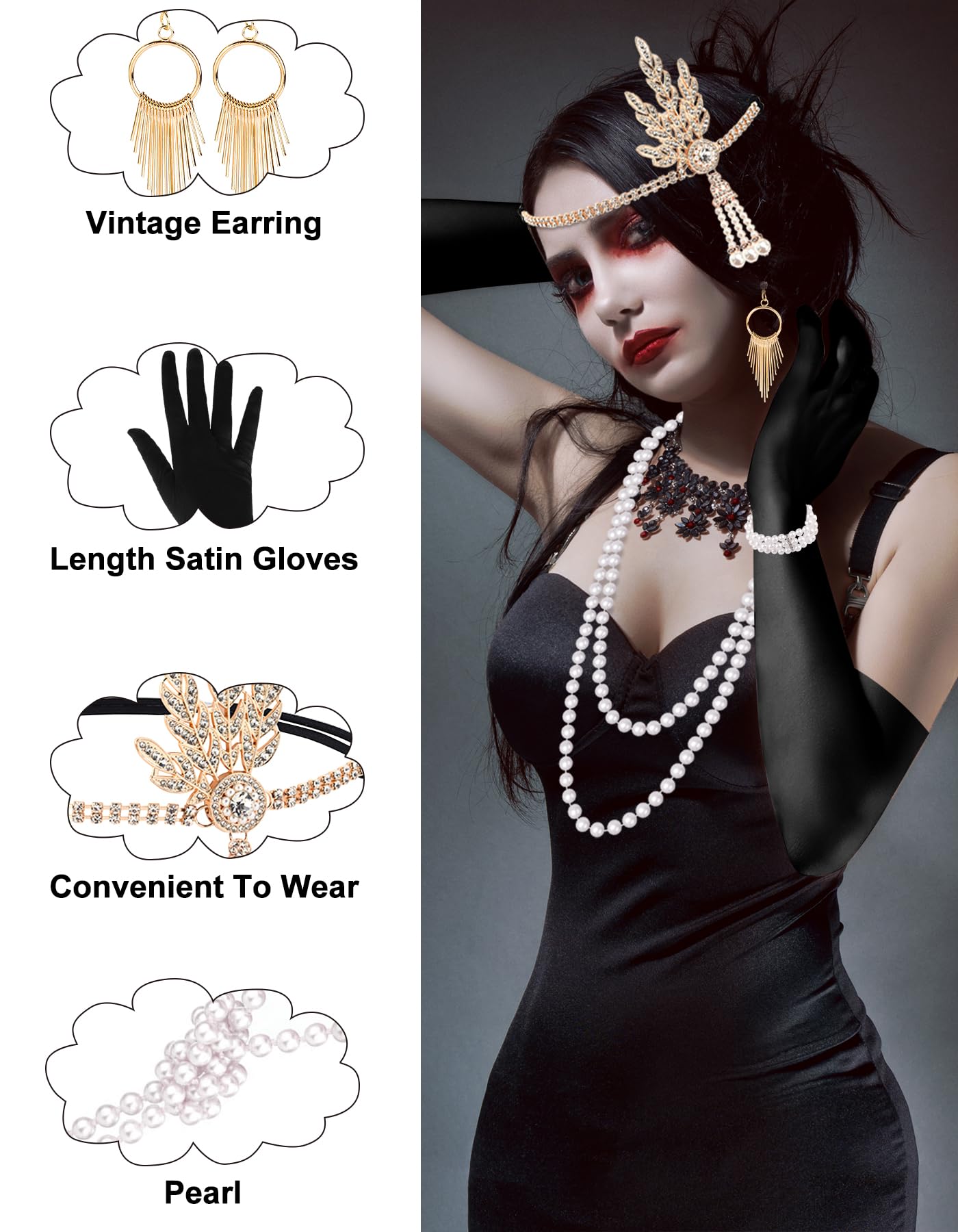 PLULON 6 Pcs 1920s Accessories for Women Great Gatsby Flapper Dress Accessories Fashion Roaring 20s Costume for Women - Image 3