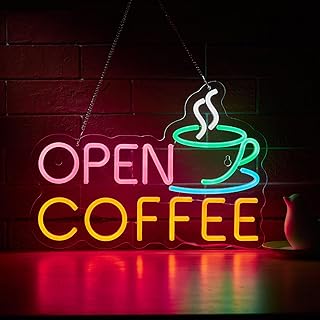 Coffee Open Neon Sign for Coffee Bar Wall Décor Dimmable Business Shop LED Neon Light USB Powered Art Signs Decor
