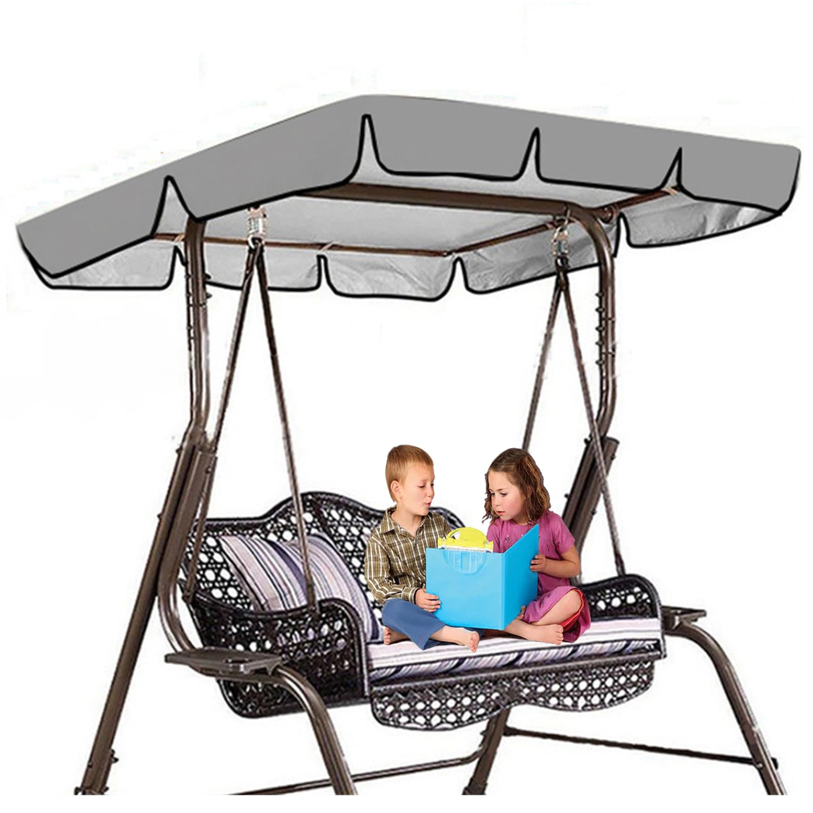 Outdoor Swing Canopy Replacement , 420D Oxford 2-3 Seater Waterproof Garden Swing Chair Top Cover, Patio Hammock Protection Covers Windproof for All Year Round(Size:2-seater:142*120*18cm,Color:Gray) — image 1