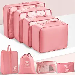 Conjunto de 8 organizadores de viagem essenciais de viagem para organizadores de bagagem de mão, organizadores de bolsas para malas e acessórios de viagem, rosa, 15.7 x 11.8 x 3.93 inches