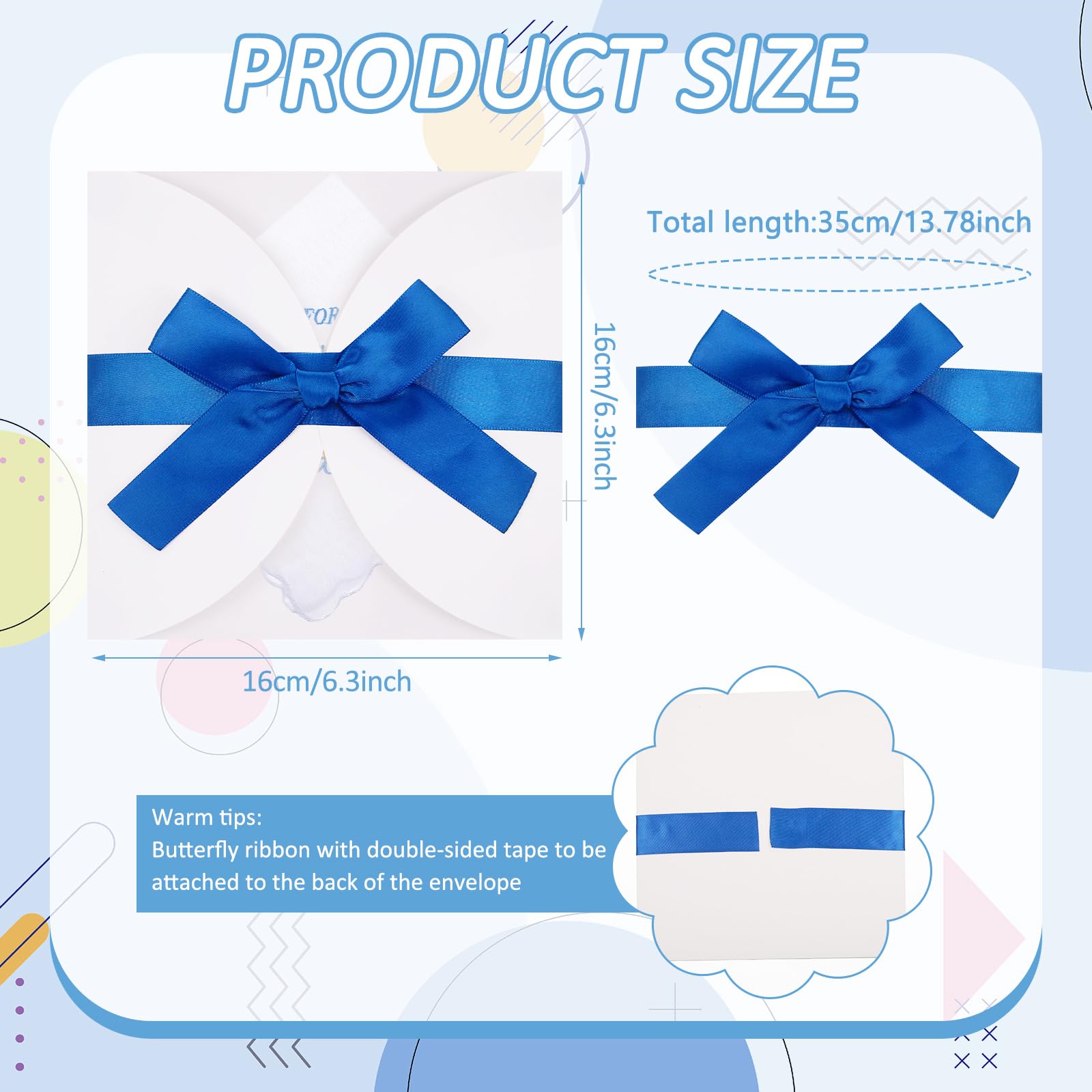 Kajaia 12 Sets Wedding Handkerchief 12pcs Embroidered Cotton Happy Tears Handkerchief with Scallop Lace Edges12pcs Blue Bows Envelopes Something Blue for Bride on Wedding Day