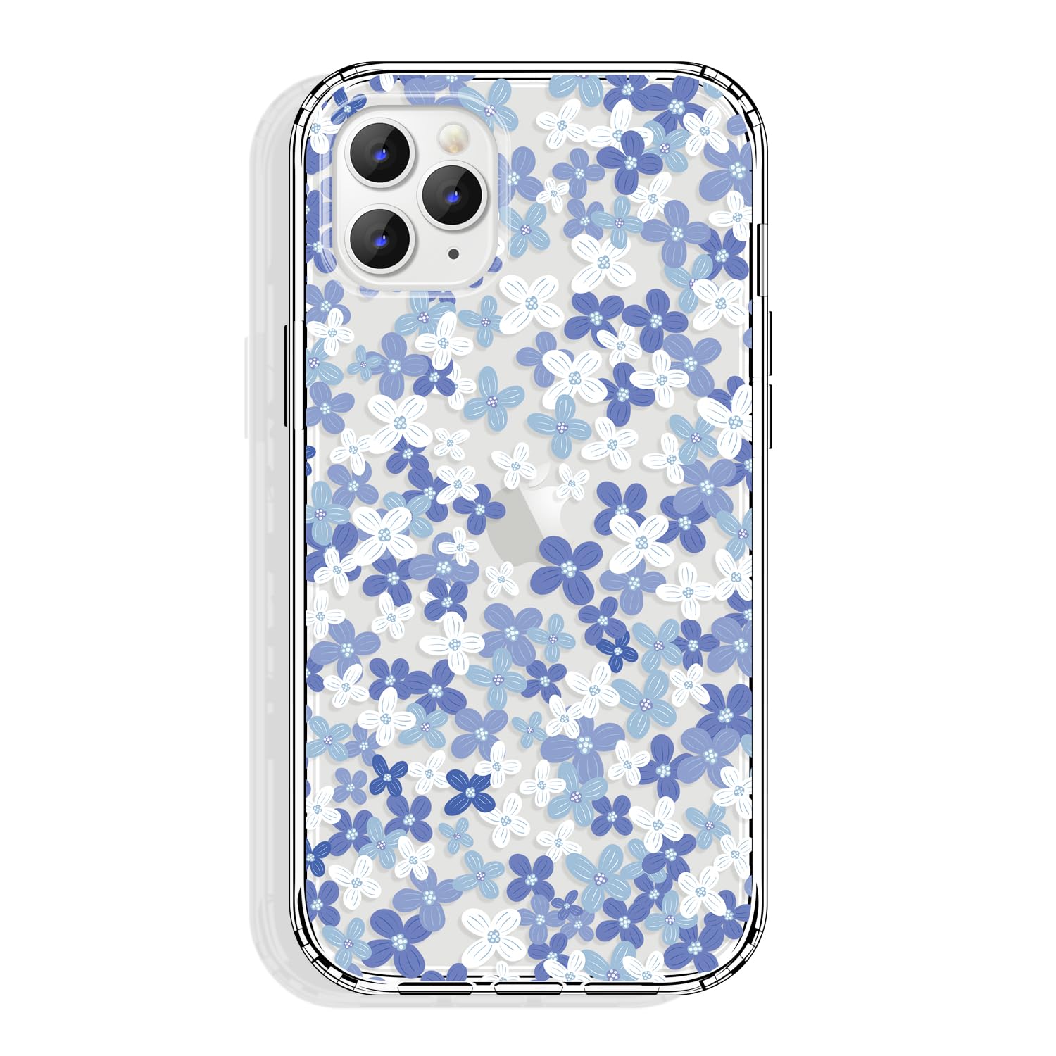 GYZYA for iPhone 11 Pro Case 5.8 Inch Clear with Design, Protective Slim TPU Cover + Shockproof Bumper for Women and Girls (Tiny Flowers/Blue)