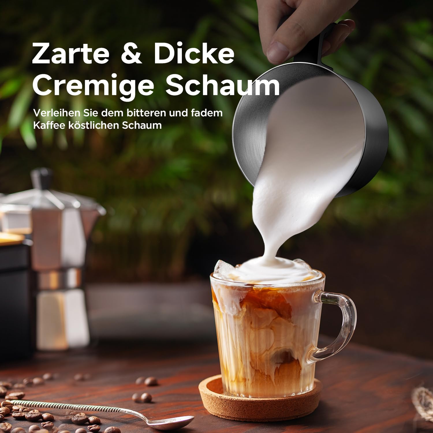 Milchaufschäumer Elektrisch 4-in-1 für Heißer und Kalter, Warme Milch, 500ml Milchschäumer Nduktion Hohe Kapazität, Spülmaschinenfest, Seidiger Milchschaum für Cappuccino, Latte,Edelstahl