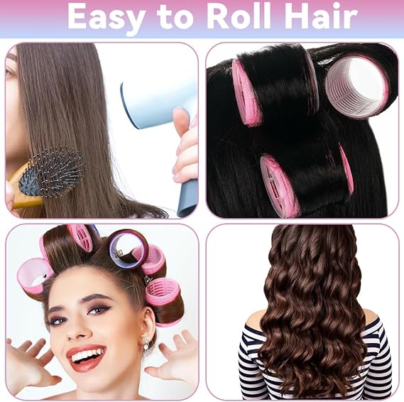 JOLCEEY 50pcs Hair Rollers with Clips, Jumbo Large Medium Small Rollers for Hair Volume Big Hair Curlers Rollers for Long Medium Short Hair DIY Hairdressing (Pink)