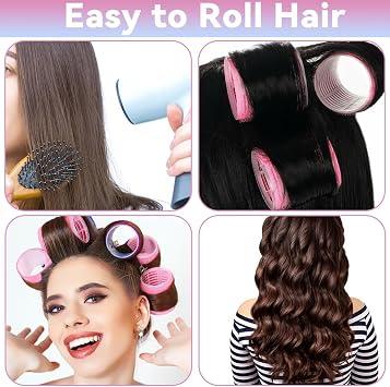 JOLCEEY 50pcs Hair Rollers with Clips, Jumbo Large Medium Small Rollers for Hair Volume Big Hair Curlers Rollers for Long Medium Short Hair DIY Hairdressing (Pink)