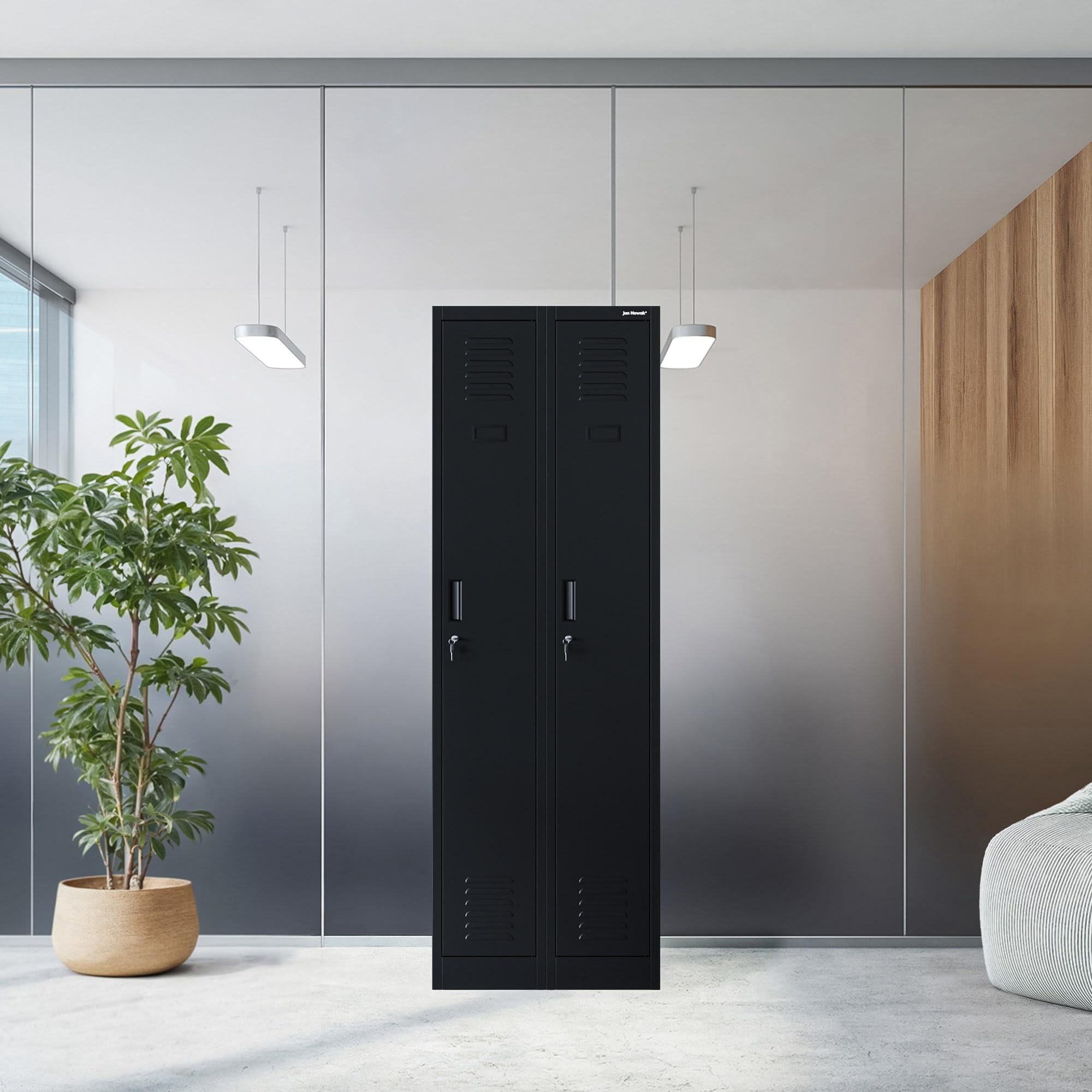 Jan Nowak Armoire Vestiaire Metallique 2B1AS Casier en Métal 2 Compartiments cloison Revêtement en Poudre 180 cm x 60 cm x 50 cm Noir
