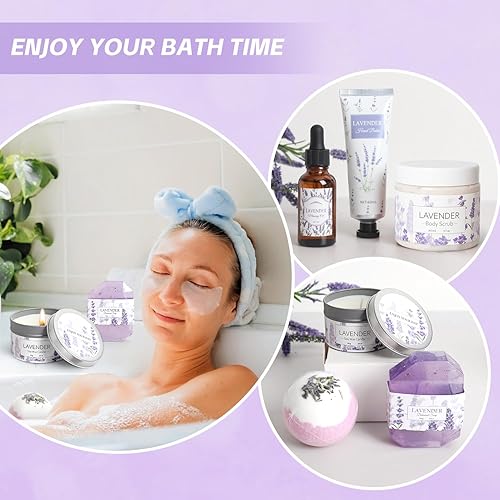 Miniatura 6 de Juego de regalos de spa de lavanda, juego de regalo de baño de 11 piezas para mujeres, regalos de spa relajantes, cesta de regalo de spa para