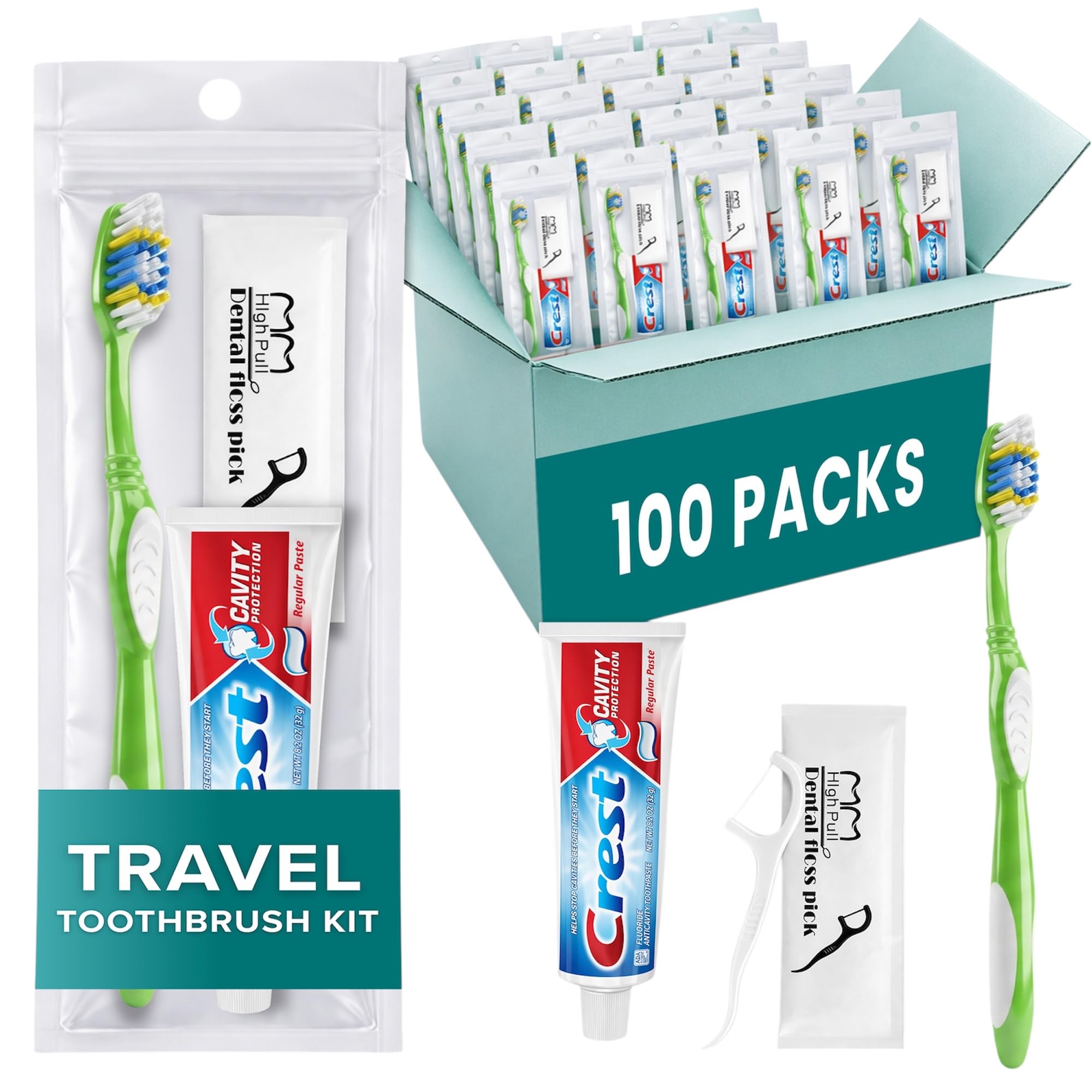 TrekTote Bulk Oral Care Kits Toothbrush Toothpaste Floss Picks Set Travel Dental Hygiene Kits Bulk Hygiene Kits for