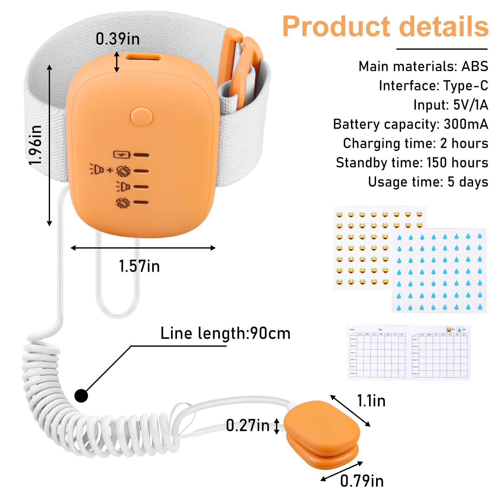 Allarme wireless per bambini e bambine, allarme wireless per bagnarsi sul letto, con 3 modalità di lavoro, ricaricabile USB, allarme wireless per urina Pee per bambini per superare l'enurinamento del