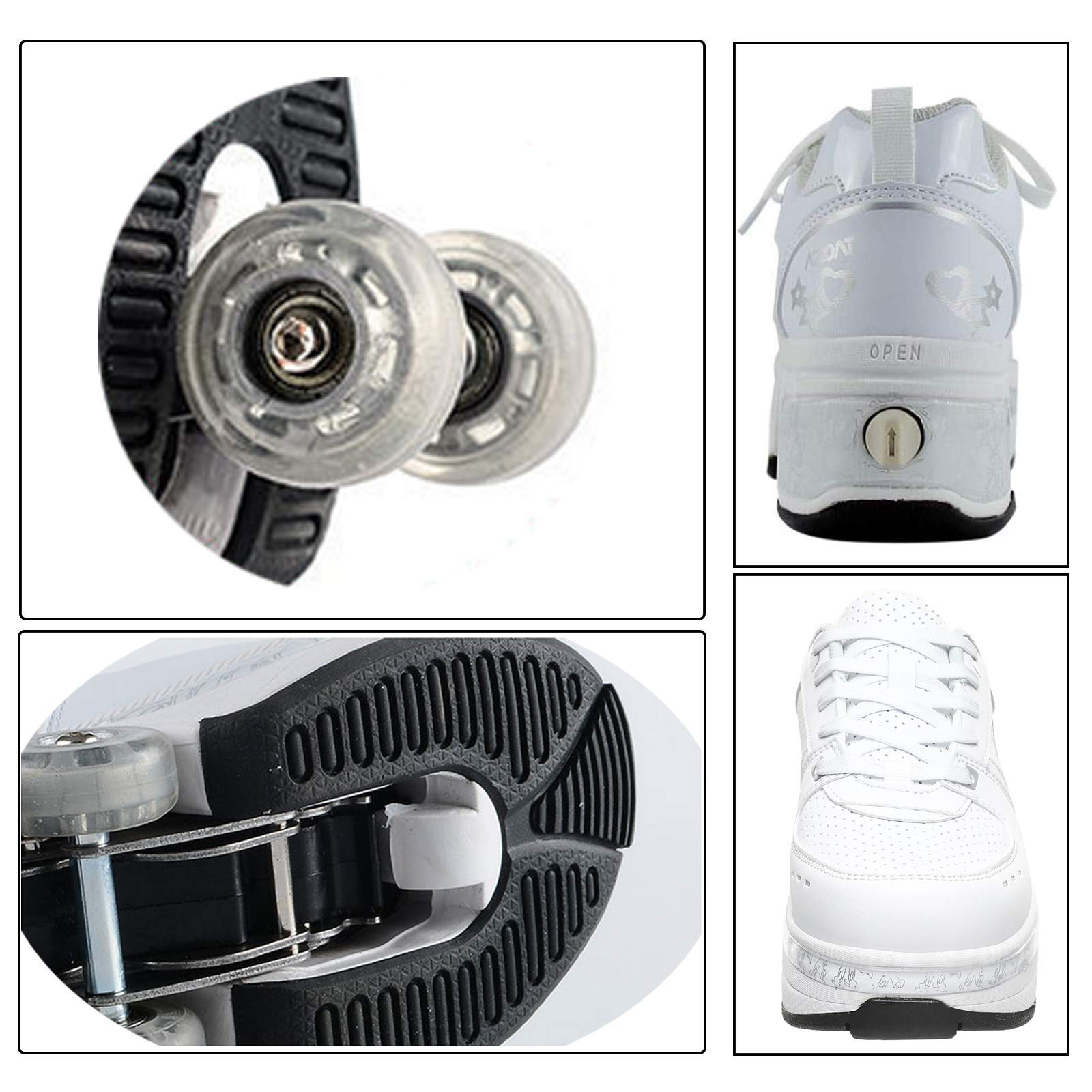 Pattini A Rotelle Scarpe per Bambini per Adulti con Doppia Ruota, Pieghevole Diventa Sneaker Sportive per Allenatore Sportivo per Ragazze dei Ragazzi,EUR41