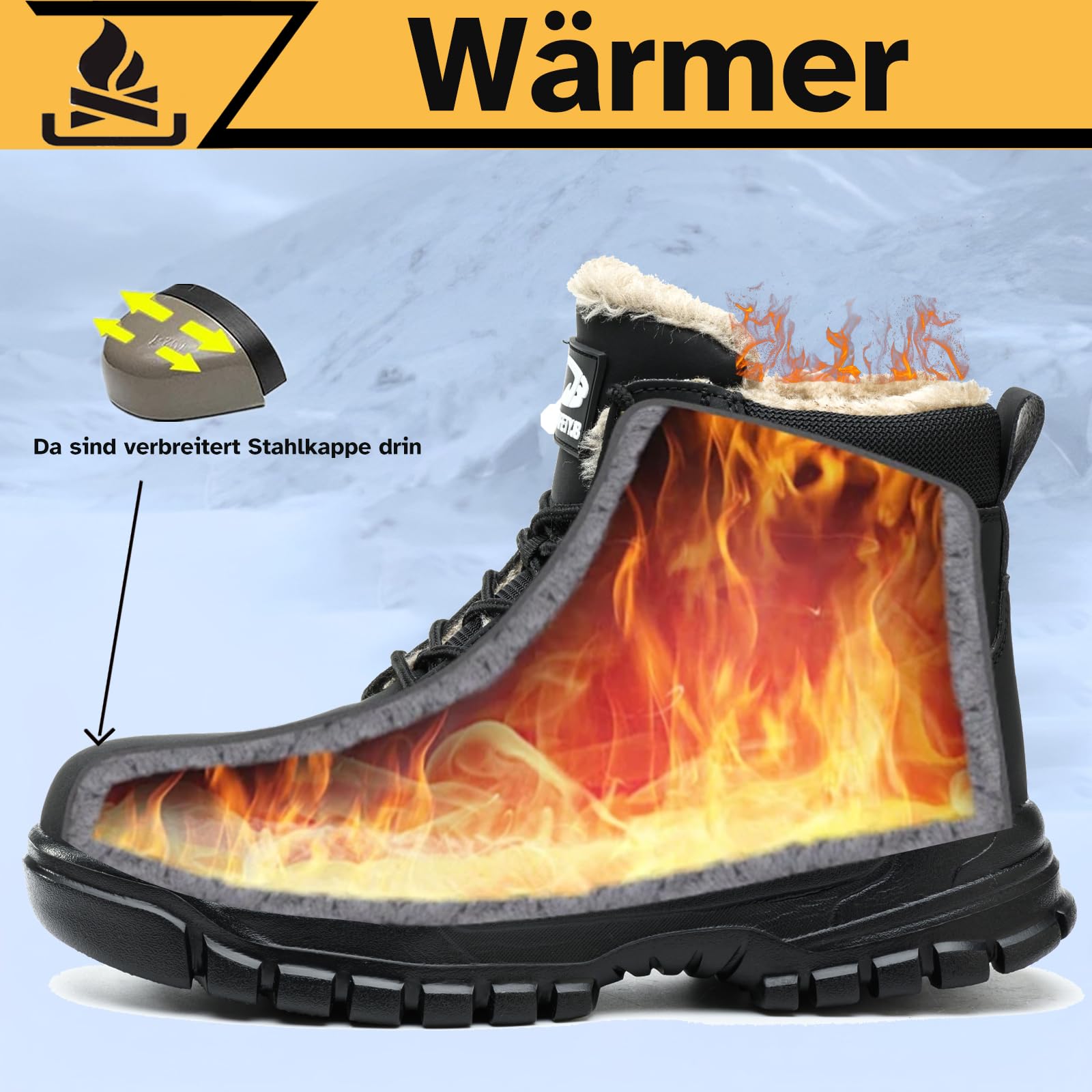Botas de Seguridad para Hombre Mujer Invierno Impermeable Ligeras Zapatos de Seguridad con Punta de Acero Antideslizantes Botas de Trabajo con Forro Cálido