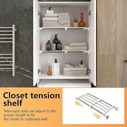 Miniatura 5 de BAOYOUNI Barra de tensión para armario, organizador de armario resistente, estantes de almacenamiento ajustables, separadores de armario para