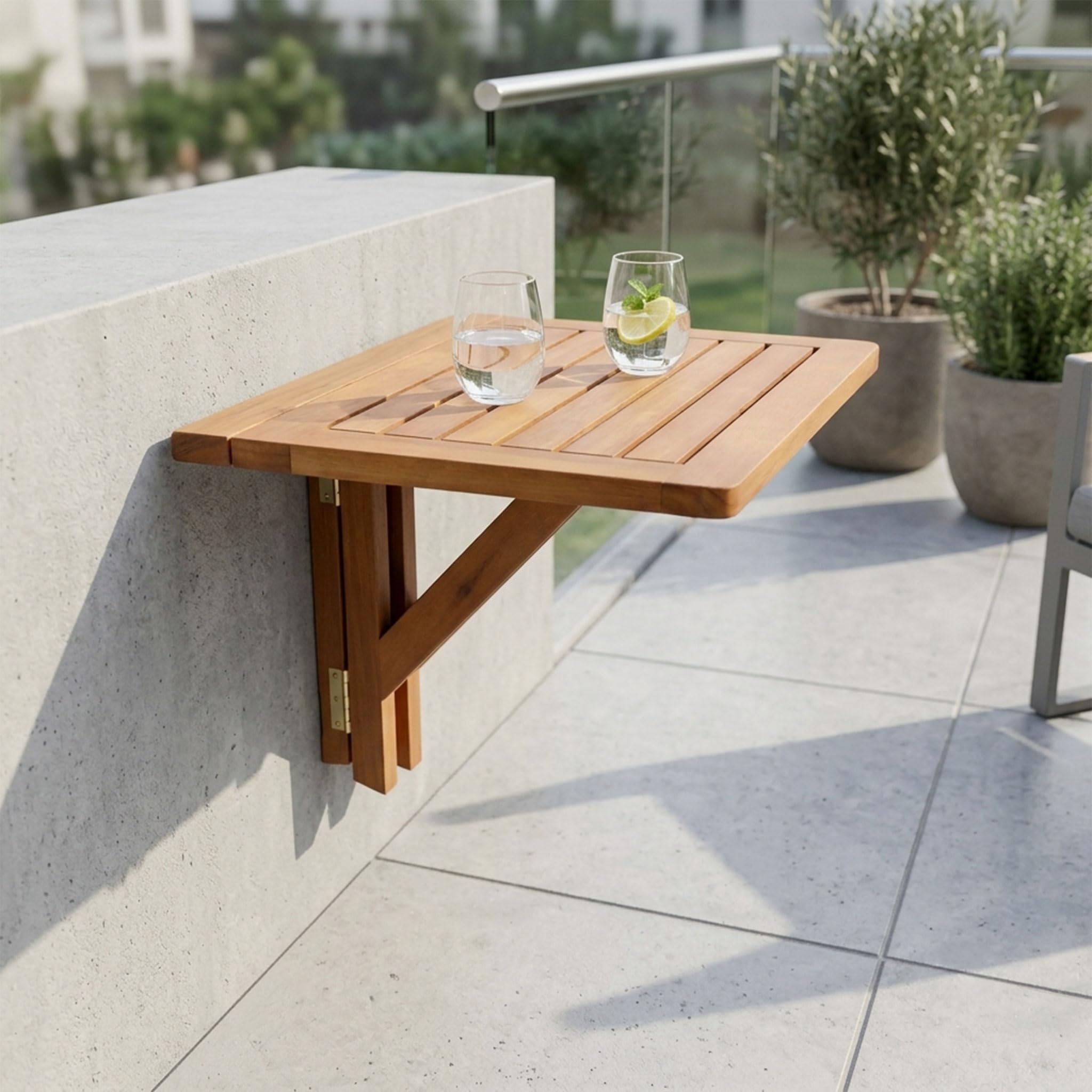 Spetebo - Mesa de balcón plegable de madera de eucalipto (60 x 40 cm)
