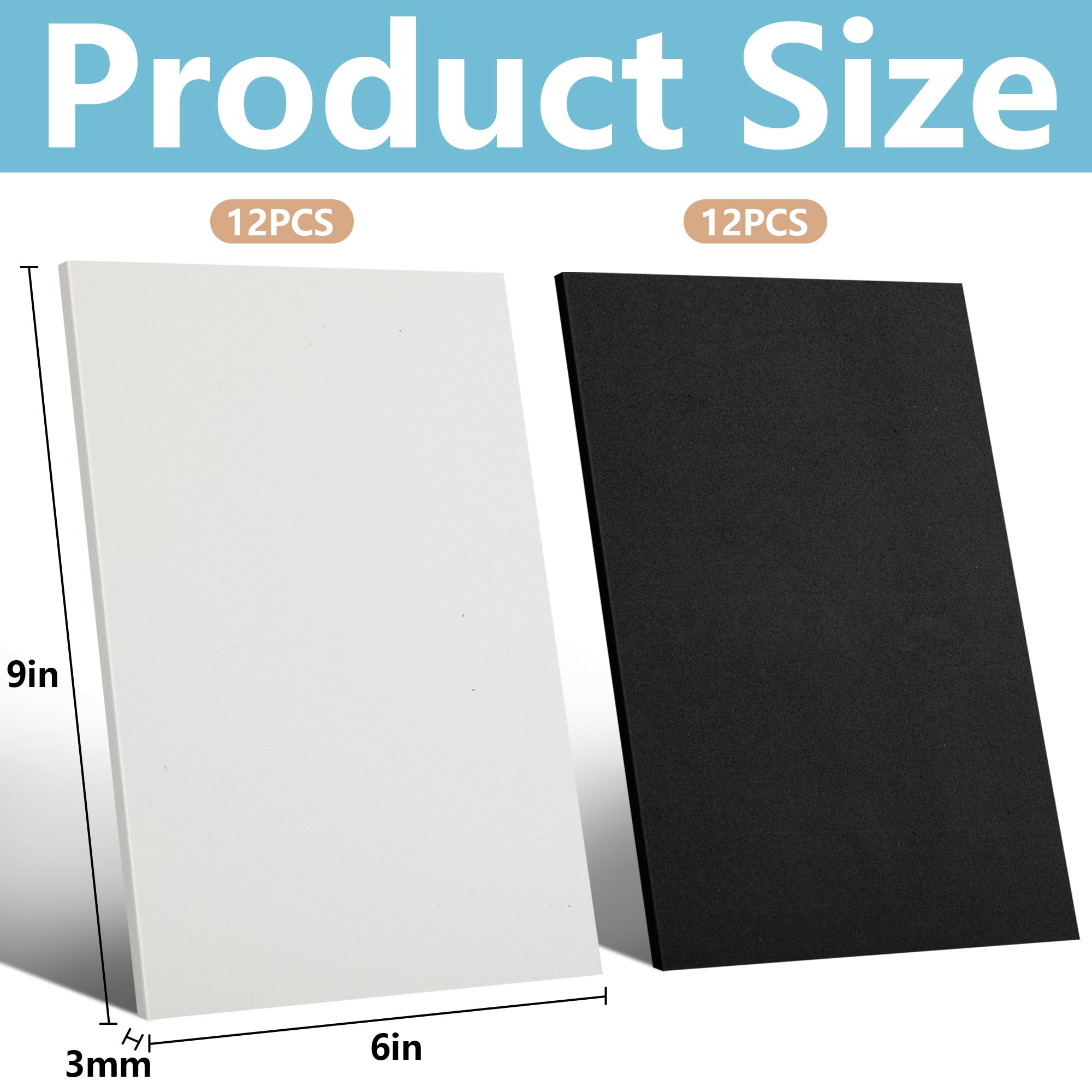 codree 24 Pcs 3mm Thick Embroidery Foam- 6 x 9 Inch EVA Foam Sheets for Crafts- High Density 3D Embroidery Craft Foam for Cosplay Costume, Sewing, Embroidery Machine, DIY Projects (Black, White)