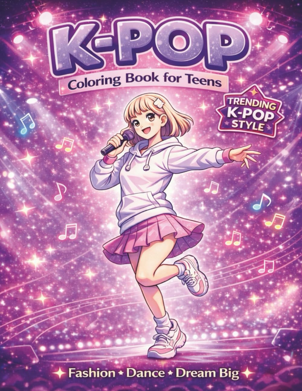 K-Pop Coloring Book for Teens: 50 Bold and Easy K-Pop Inspired Pages of Idol Fashion, Dance, and Dream-Chasing Fun