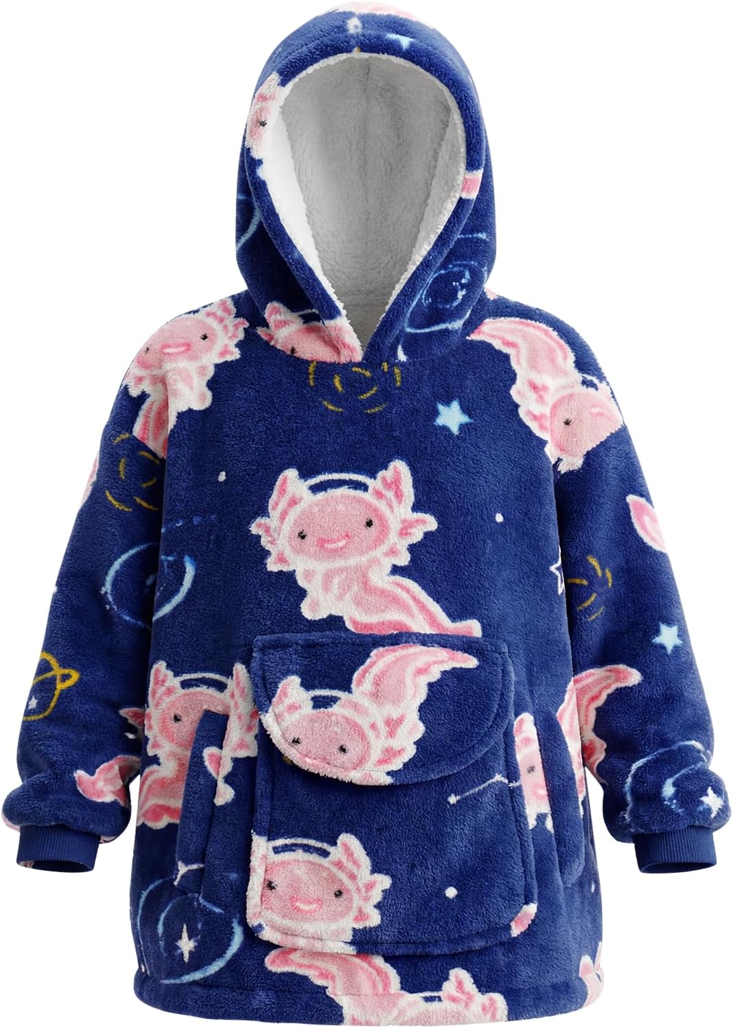 Axolotl Wearable Blanket Hoodie for Kids Adults- Glow in The Dark Axolotl Oversized Hoodie for Girl - Pink Birthday Gifts for Girls