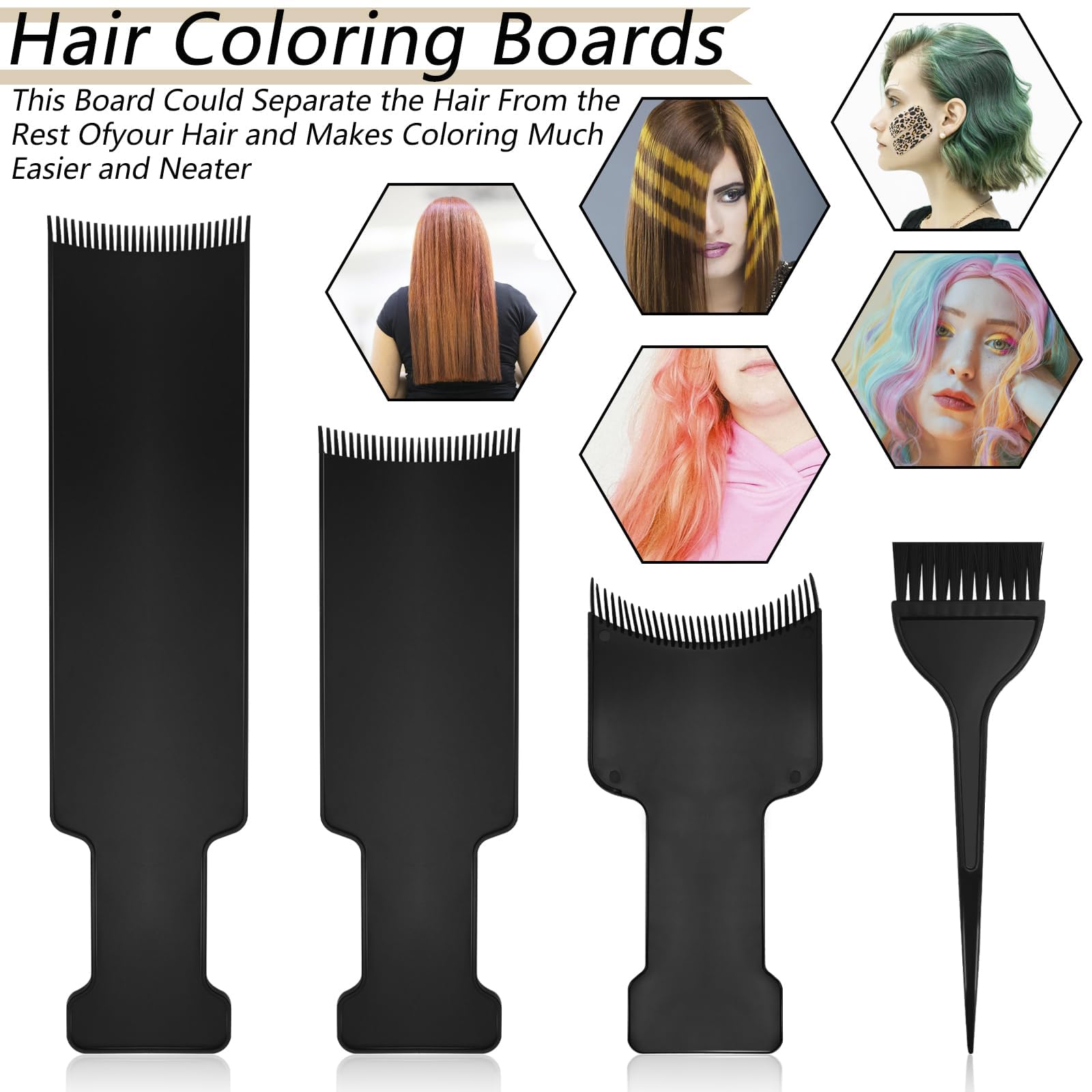 4PCS Hair Colour Comb,Hair Colour Brush, Hair Dye Brush Balayage Board for DIY Coloring, At-Home Salon Quality Hair Dye Application Tools with Multiple Brushes 2