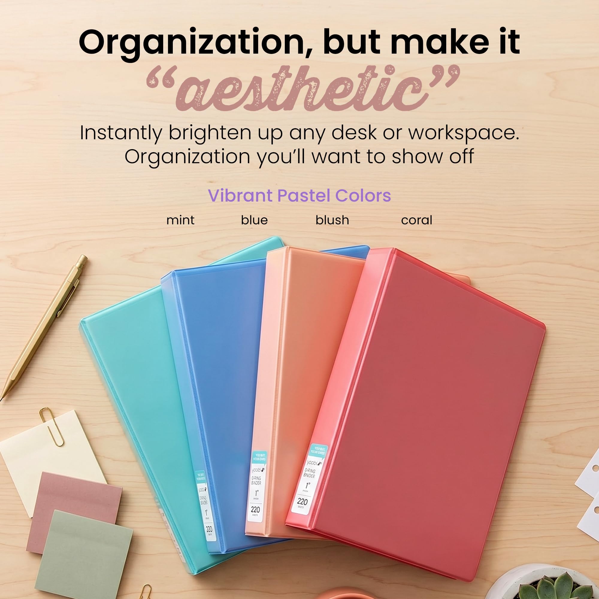 Yoobi 1 Inch Binder Set – 3-Ring Binders with 2 Pockets – Perfect for School or Office – Holds up to 220 Sheets – 4 Pack – Solid Multicolor Variety 2
