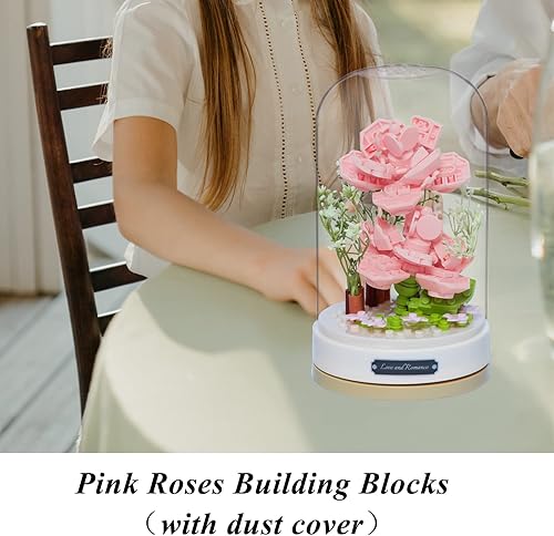 Miniatura 4 de OLTLYUNH Juego de ramos de flores, caja de música giratoria, conjunto de amigos, colección botánica, flores, árbol bonsái, bloques de construcción,