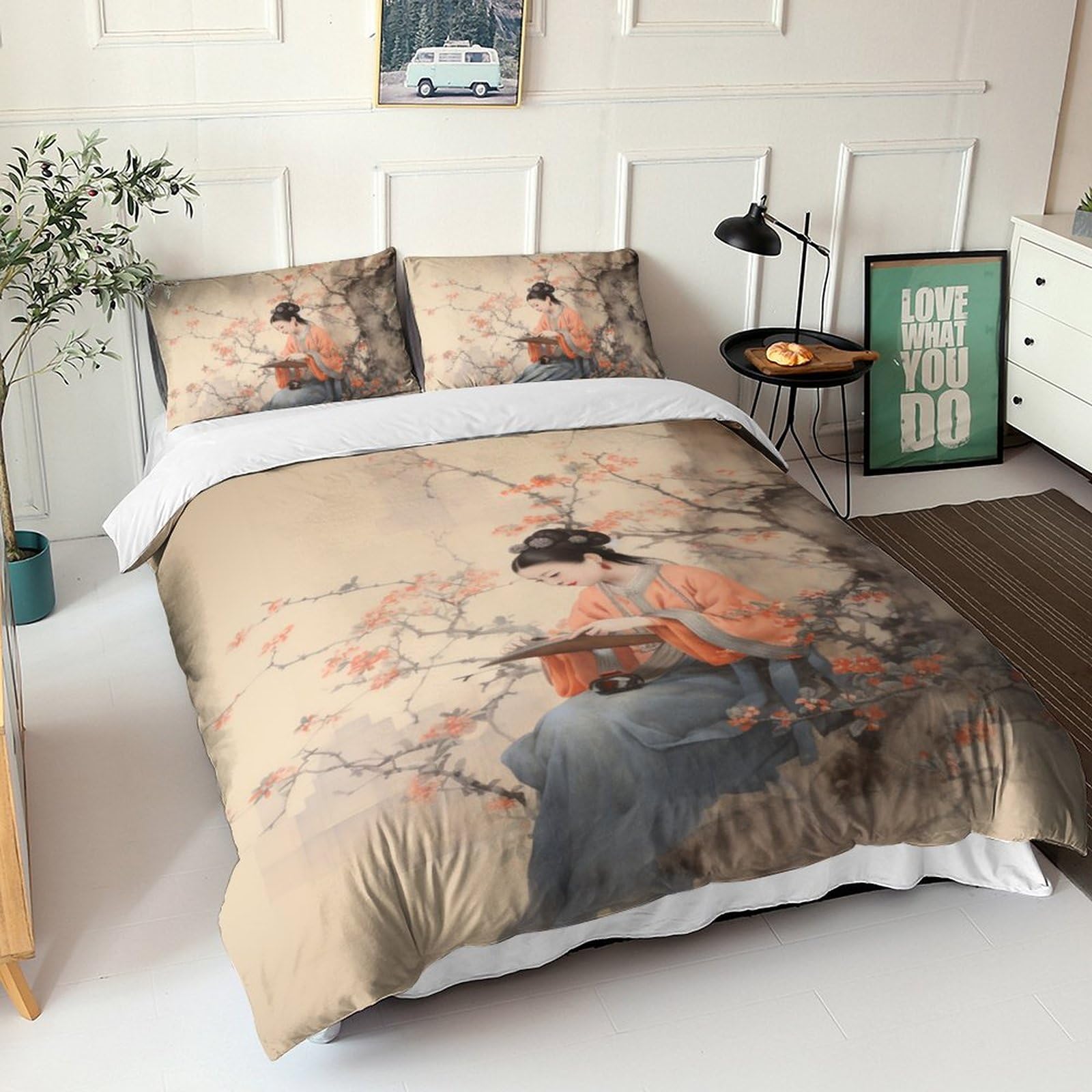 Housse de couette respirante et parure de lit 3D peinture à l'encre super douce