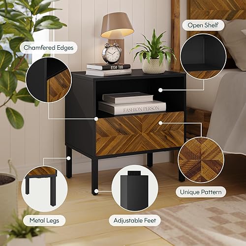 Miniatura 10 de Bme Lyra Mesita de noche, mesa auxiliar de madera maciza, fácil montaje, con 2 cajones de almacenamiento para sala de estar y dormitorio, moderna de