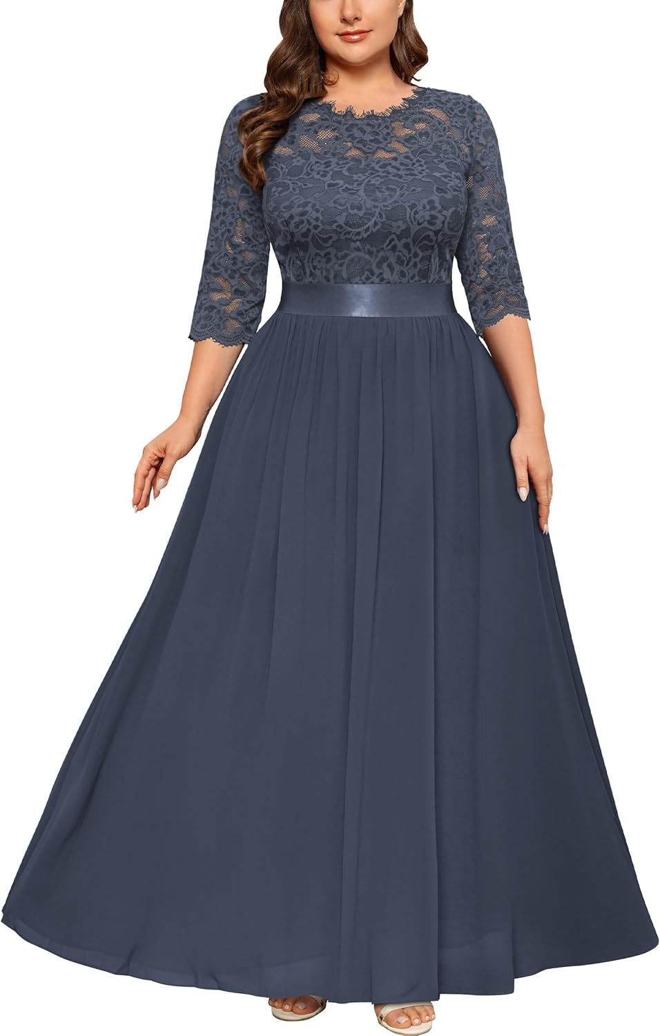 Miusol Women's Formal Floral Lace Plus Size Wedding Maxi Dress